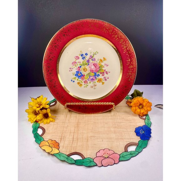 Aristocrat by Salem century maroon set 4 pieces, tea cup set, 23K gold encrusted - Picture 13 of 16